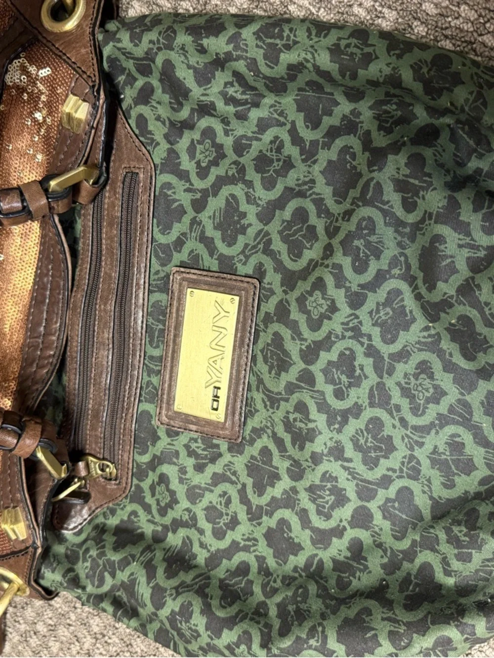 orYANY Copper Sequin Hobo with Brown Leather Trim